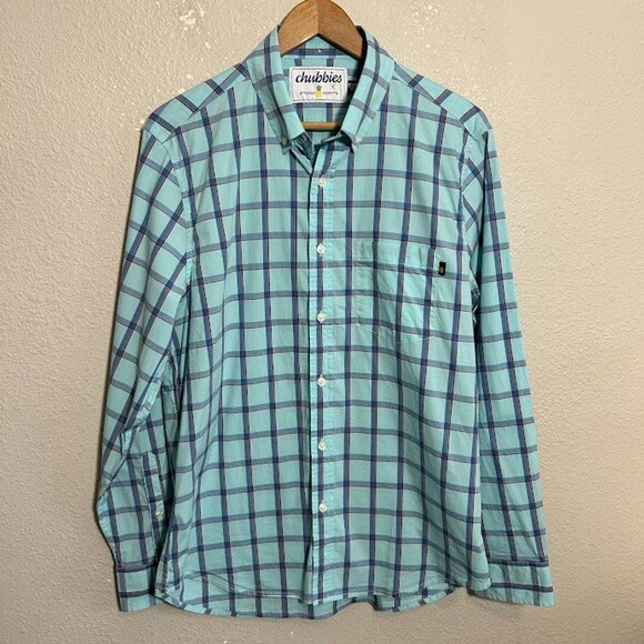 Chubbies Mens Long Sleeve Button Down Shirt M Blue Plaid Cotton Blend Preppy - Picture 2 of 7